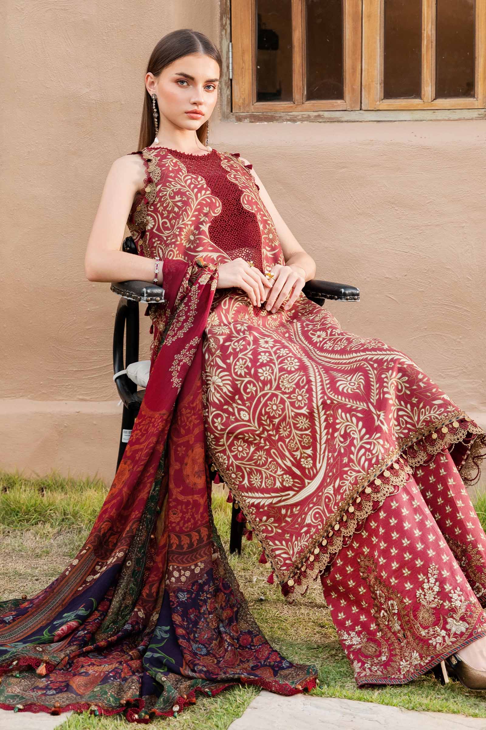 MARIA.B-3PC LAWN EMBROIDERED PRINTED SHIRT WITH CHIFFON PRINT DUPATTA AND PRINT TROUSER-BIC-2518 Asasay Fakhir