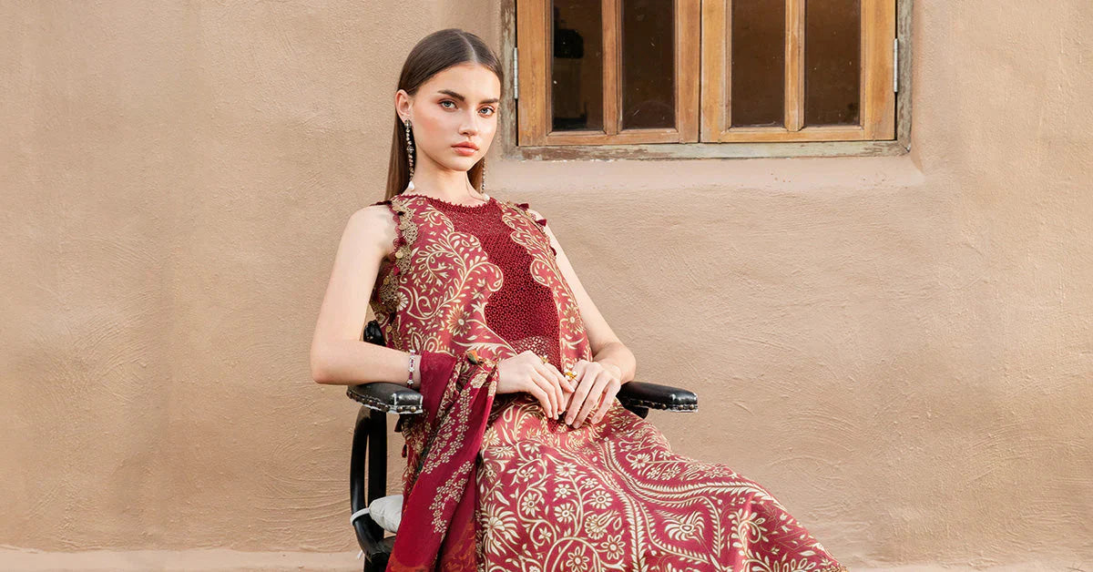 MARIA.B-3PC LAWN EMBROIDERED PRINTED SHIRT WITH CHIFFON PRINT DUPATTA AND PRINT TROUSER-BIC-2518 Asasay Fakhir