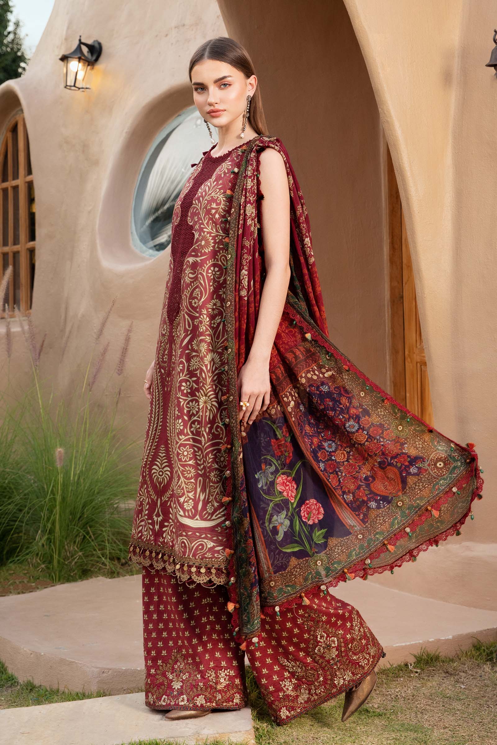 MARIA.B-3PC LAWN EMBROIDERED PRINTED SHIRT WITH CHIFFON PRINT DUPATTA AND PRINT TROUSER-BIC-2518 Asasay Fakhir