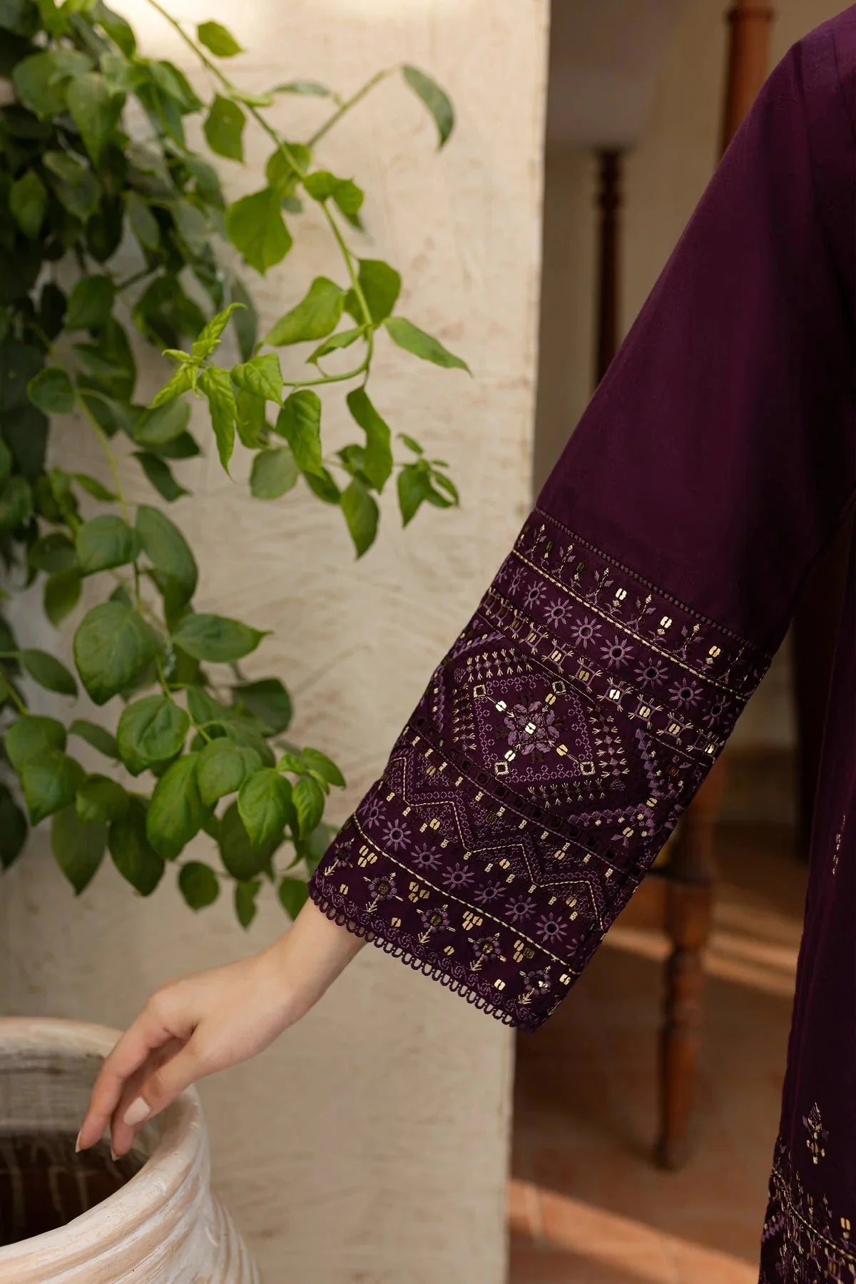 BATIK-2PC LAWN SEQUIN EMBROIDERED SHIRT WITH SEQUIN EMBROIDERED TROUSER-BIC-202 Asasay Fakhir