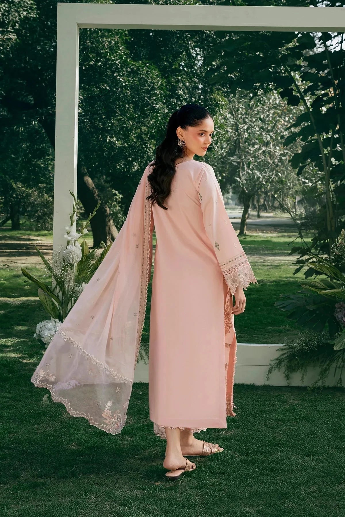 GARNET-3PC LAWN EMBROIDERED SHIRT WITH CHIFFON EMBROIDERED DUPATTA AND TROUSER-BIC-4840 Asasay Fakhir