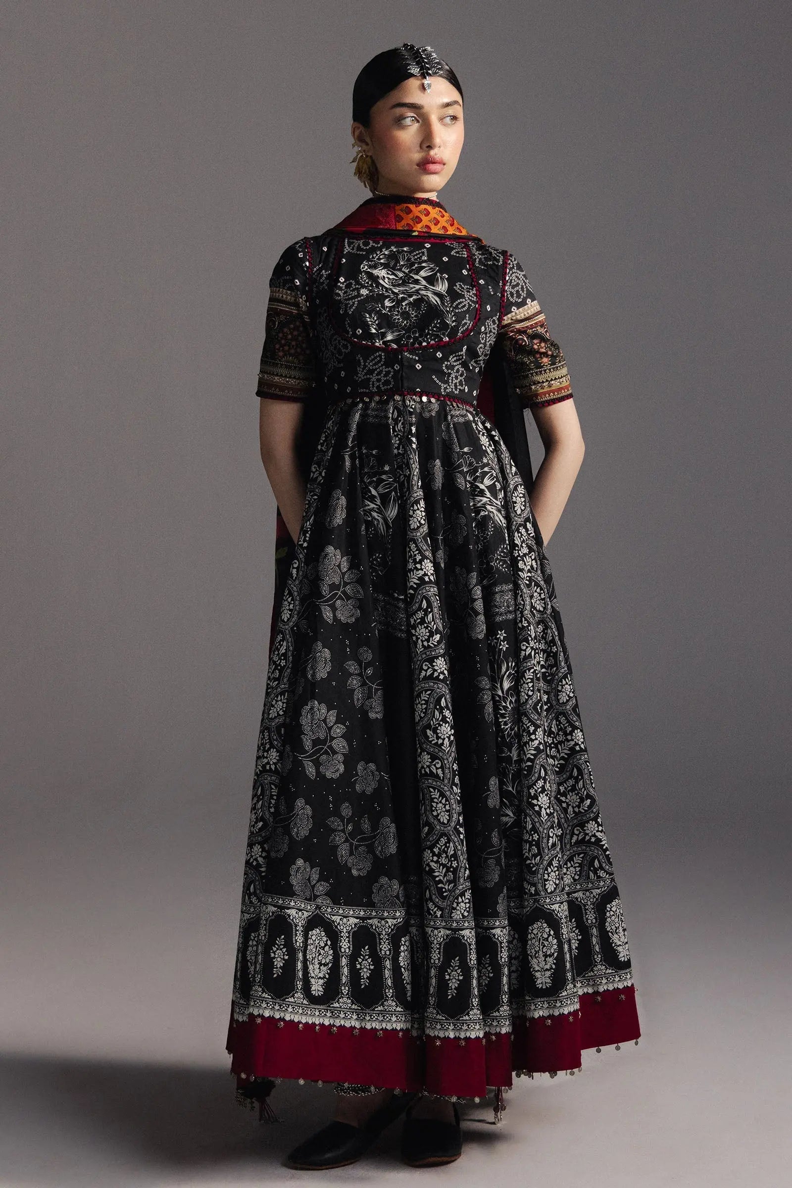 ZARA SHAH JAHAN-3PC DIGITAL PRINTED FROCK WITH SILK PRINTED DUPATTA & DYED TROUSER-BIC-066 Asasay Fakhir