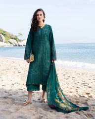 JADE-3PC LAWN CHIKAN EMBROIDERED SHIRT WITH CHIFFON PRINTED DUPATTA AND TROUSER-BIC-4877 Asasay Fakhir