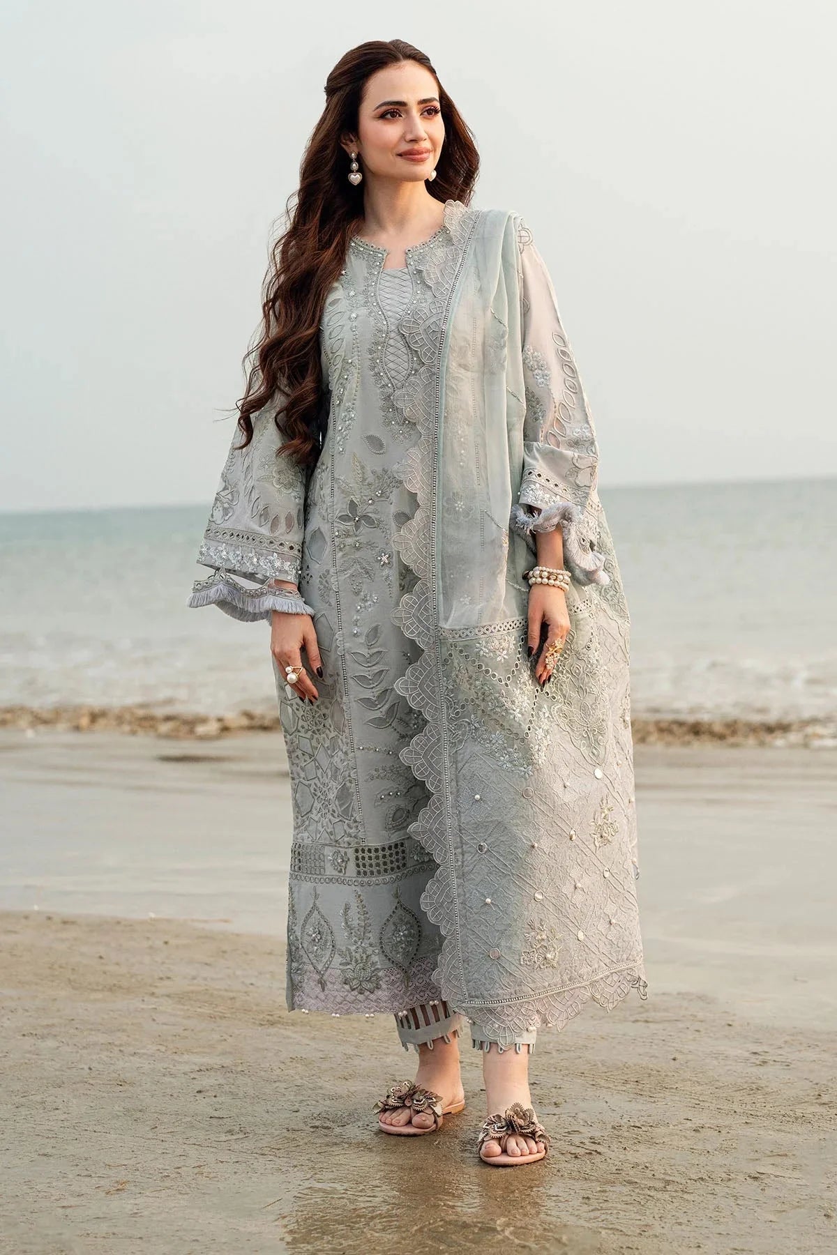 NUREH-3PC LAWN LASER WORK EMBROIDERED SHIRT WITH KHADDI NET EMBROIDERED DUPATTA & TROUSER-BIC-4746 Asasay Fakhir