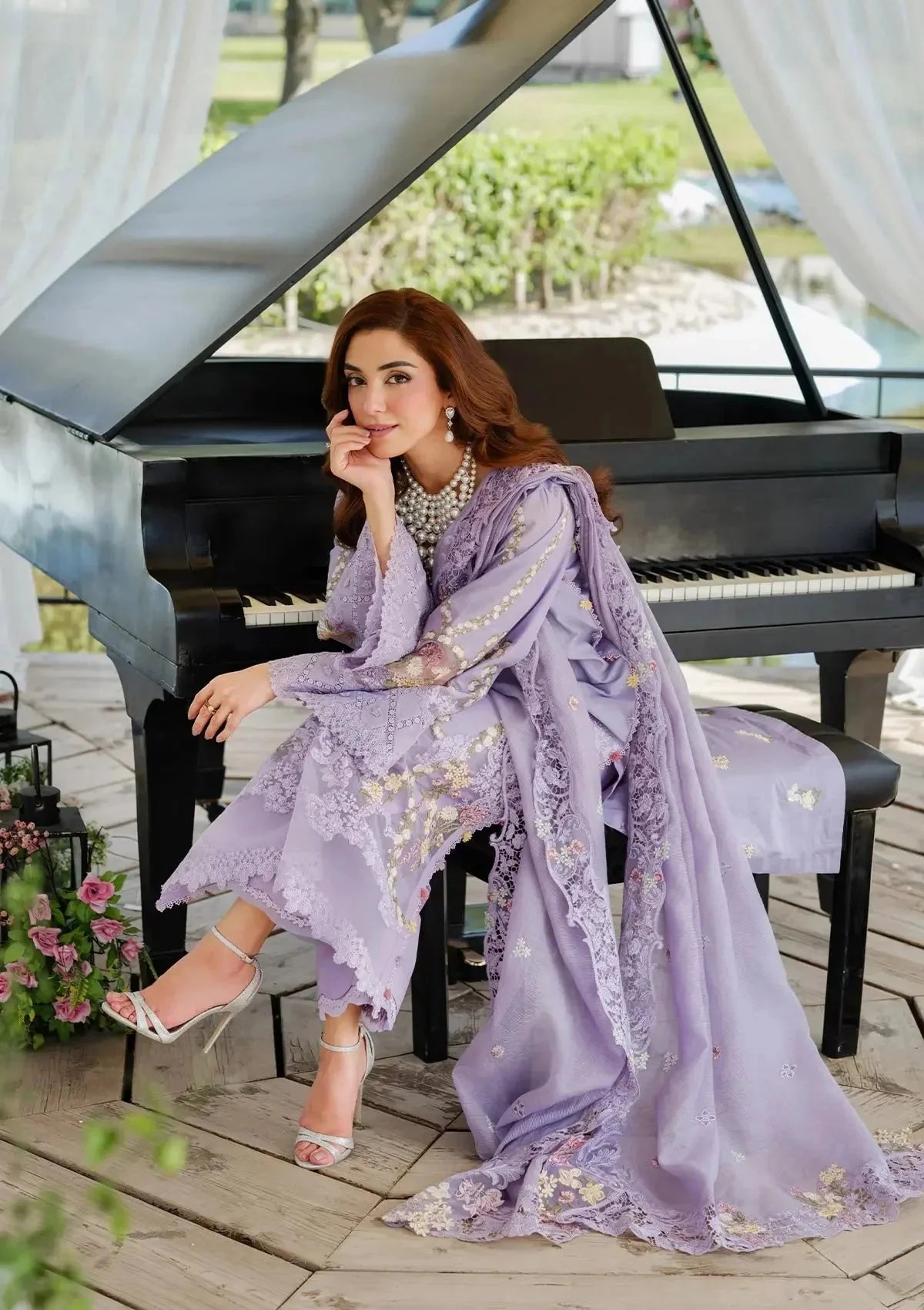 ELAF-3PC LAWN LASERCUTWORK EMBROIDERED SHIRT WITH KHAADI NET EMBROIDERED DUPATTA AND TROUSER -BIC-4780 Asasay Fakhir