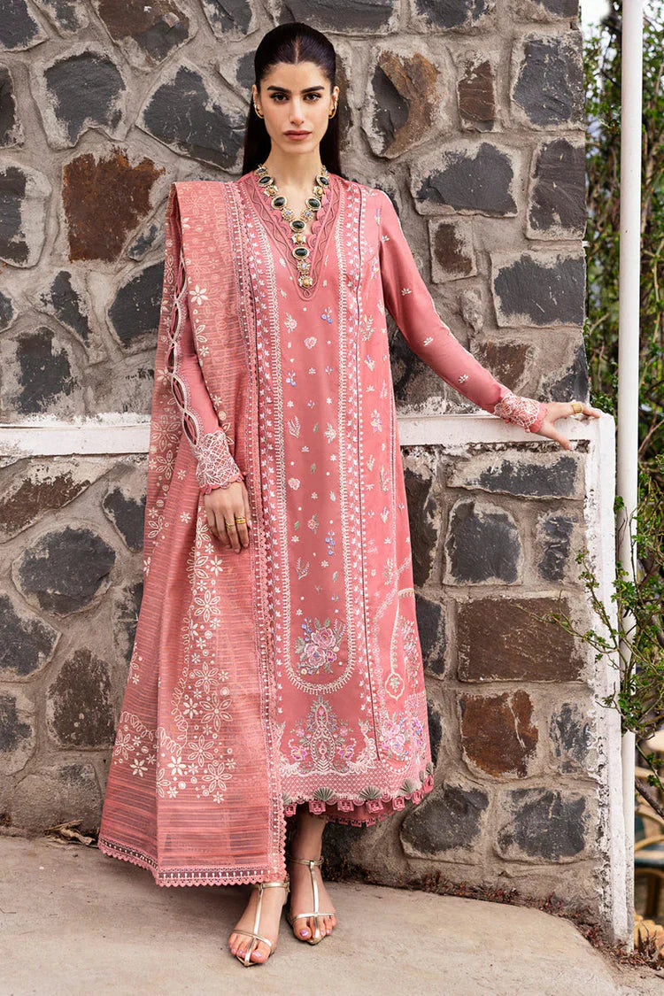 QALAMQAR-3PC LAWN EMBROIDERED SHIRT WITH KHAADI NET EMBROIDERED DUPATTA AND TROUSER-BIC-4536 Asasay Fakhir
