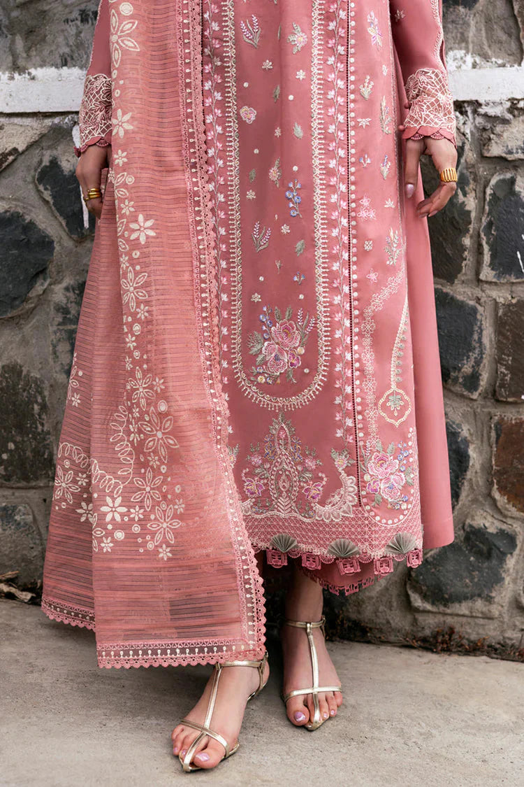 QALAMQAR-3PC LAWN EMBROIDERED SHIRT WITH KHAADI NET EMBROIDERED DUPATTA AND TROUSER-BIC-4536 Asasay Fakhir