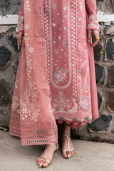 QALAMQAR-3PC LAWN EMBROIDERED SHIRT WITH KHAADI NET EMBROIDERED DUPATTA AND TROUSER-BIC-4536 Asasay Fakhir