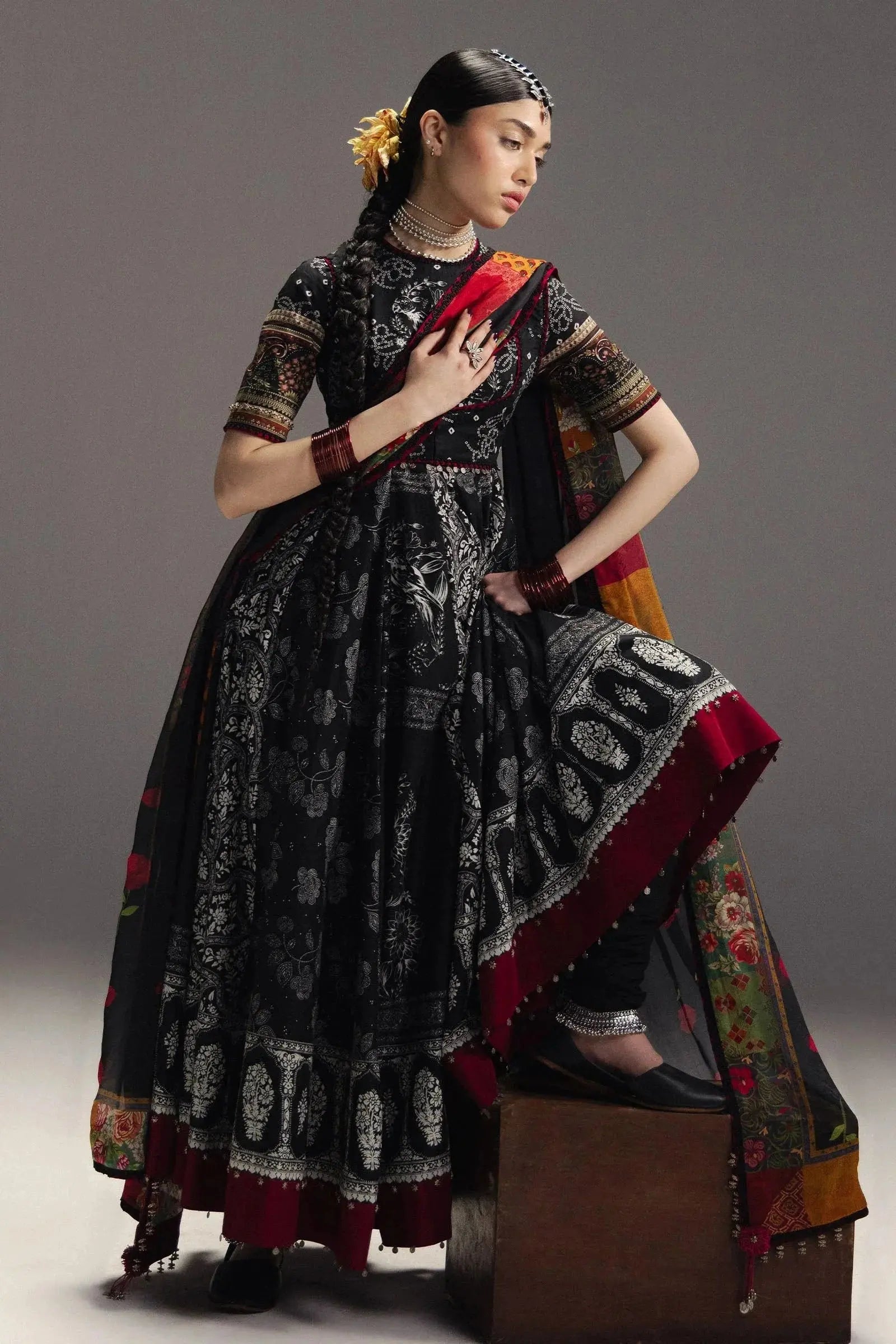 ZARA SHAH JAHAN-3PC DIGITAL PRINTED FROCK WITH SILK PRINTED DUPATTA & DYED TROUSER-BIC-066 Asasay Fakhir