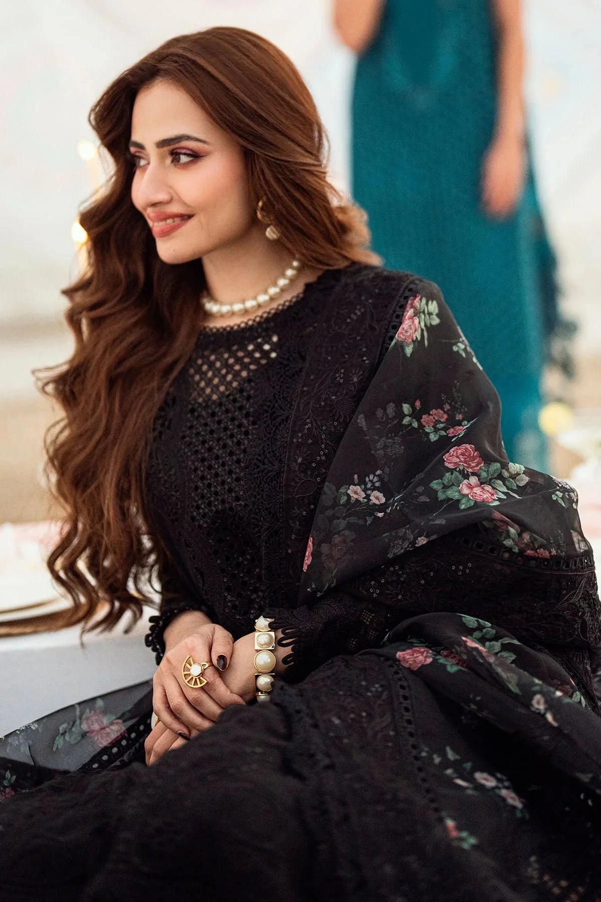 NUREH-3PC LAWN CHIKENKARI LASER EMBROIDERED SHIRT WITH COTTON NET EMBROIDERED PRINT DUPATTA-4523 Asasay Fakhir