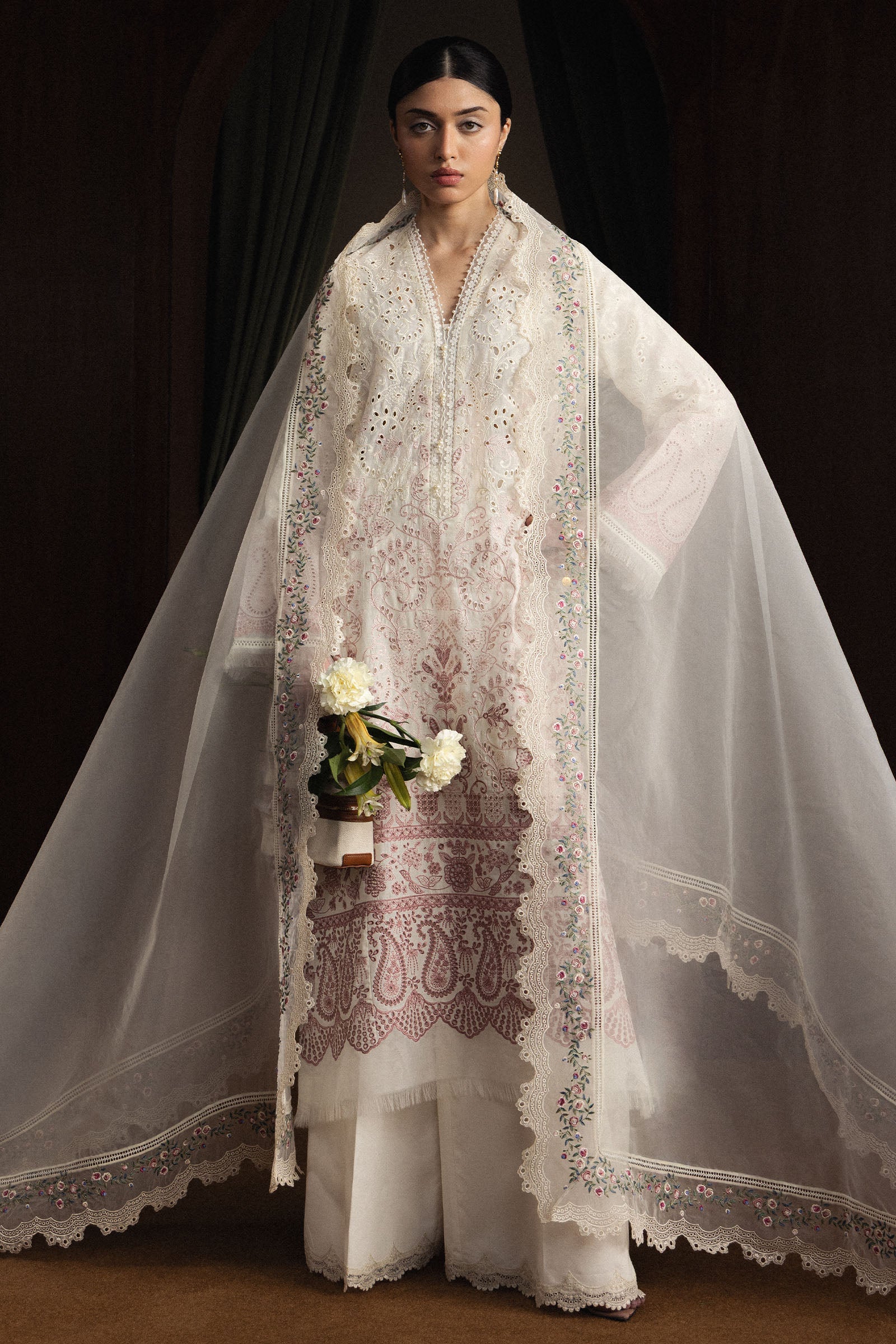 ZARA SHAHJAHAN-3PC LAWN EMBROIDERED SHIRT WITH KHADDI NET EMB DUPATTA AND EMB TROUSER-BIC- Asasay Fakhir