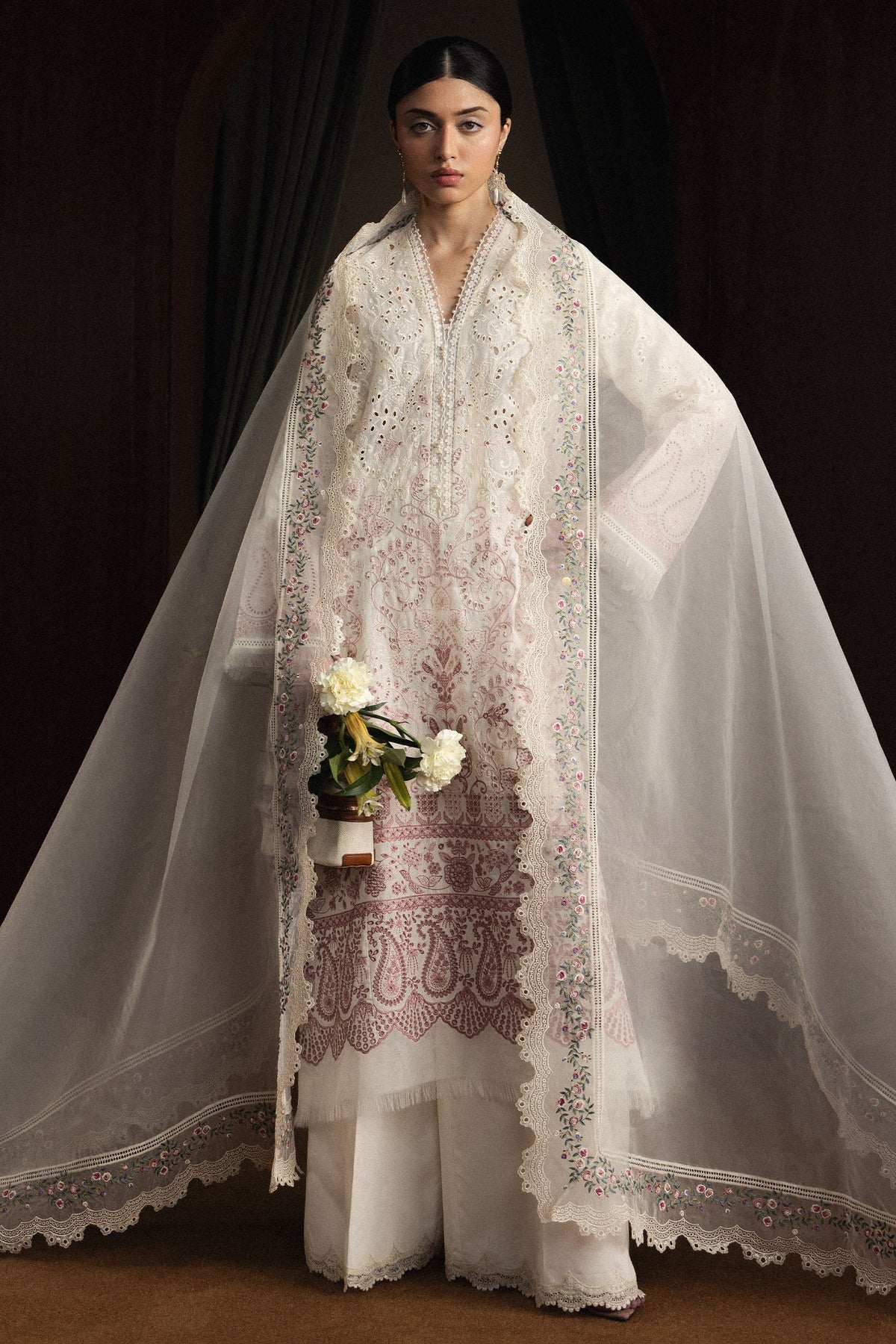 ZARA SHAHJAHAN-3PC LAWN EMBROIDERED SHIRT WITH KHADDI NET EMB DUPATTA AND EMB TROUSER-BIC- Asasay Fakhir