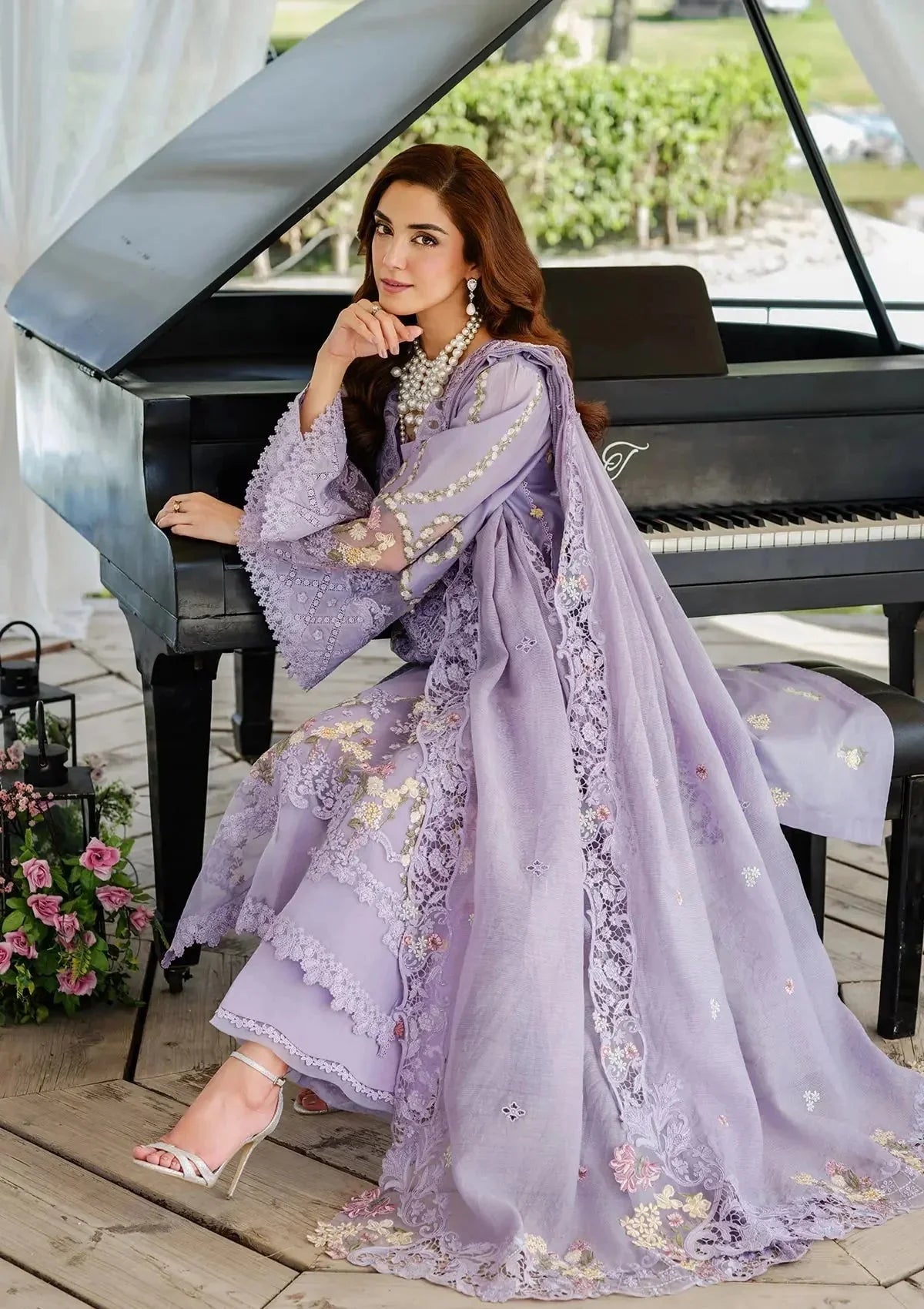 ELAF-3PC LAWN LASERCUTWORK EMBROIDERED SHIRT WITH KHAADI NET EMBROIDERED DUPATTA AND TROUSER -BIC-4780 Asasay Fakhir