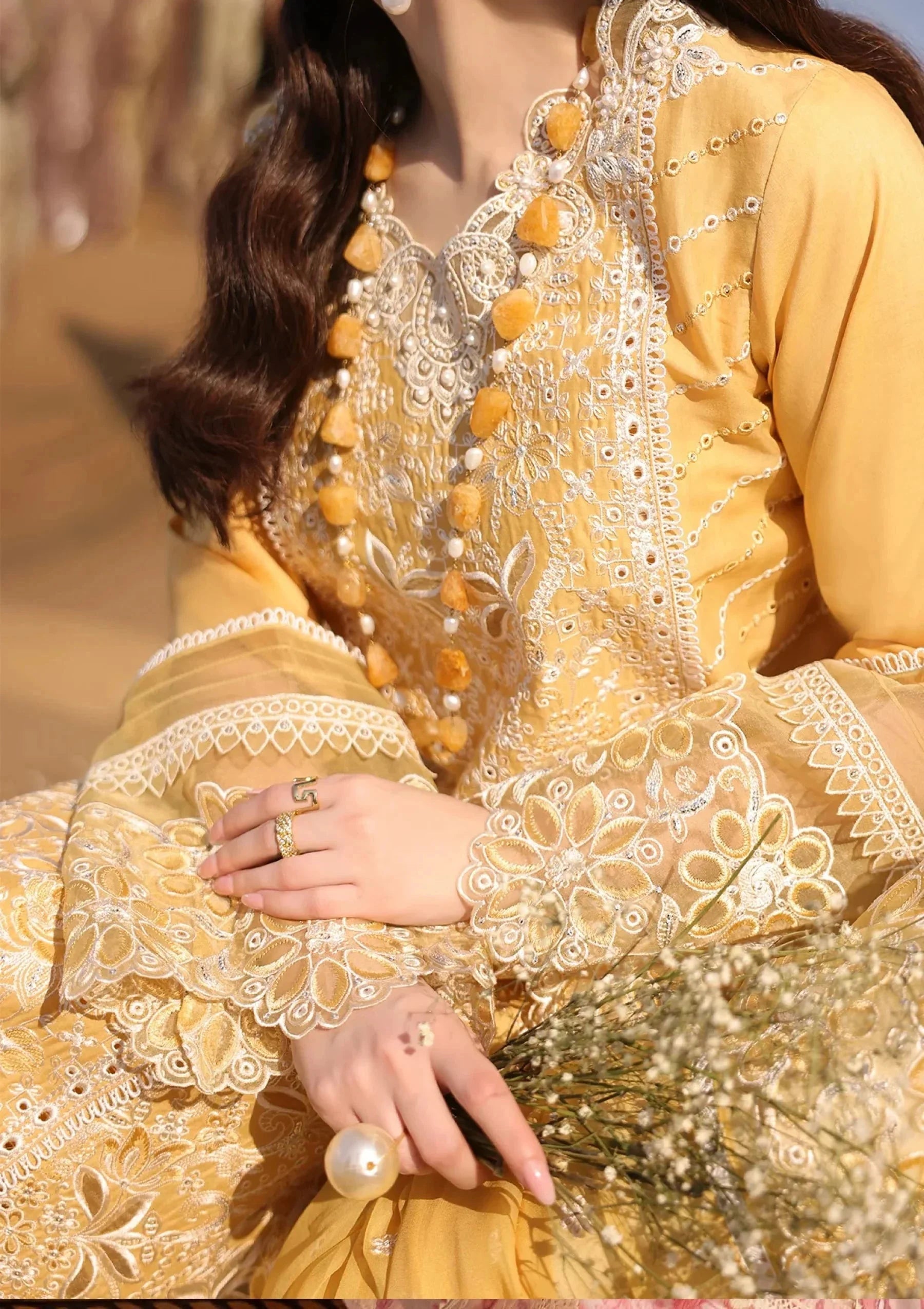 IMROZIA-3PC LAWN CHIKANKARI EMBROIDERED SHIRT WITH KHADDI NET EMB DUPATTA AND EMB TROUSER-BIC-4707 Asasay Fakhir