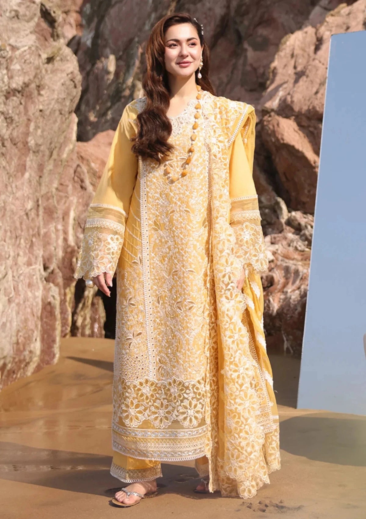 IMROZIA-3PC LAWN CHIKANKARI EMBROIDERED SHIRT WITH KHADDI NET EMB DUPATTA AND EMB TROUSER-BIC-4707 Asasay Fakhir