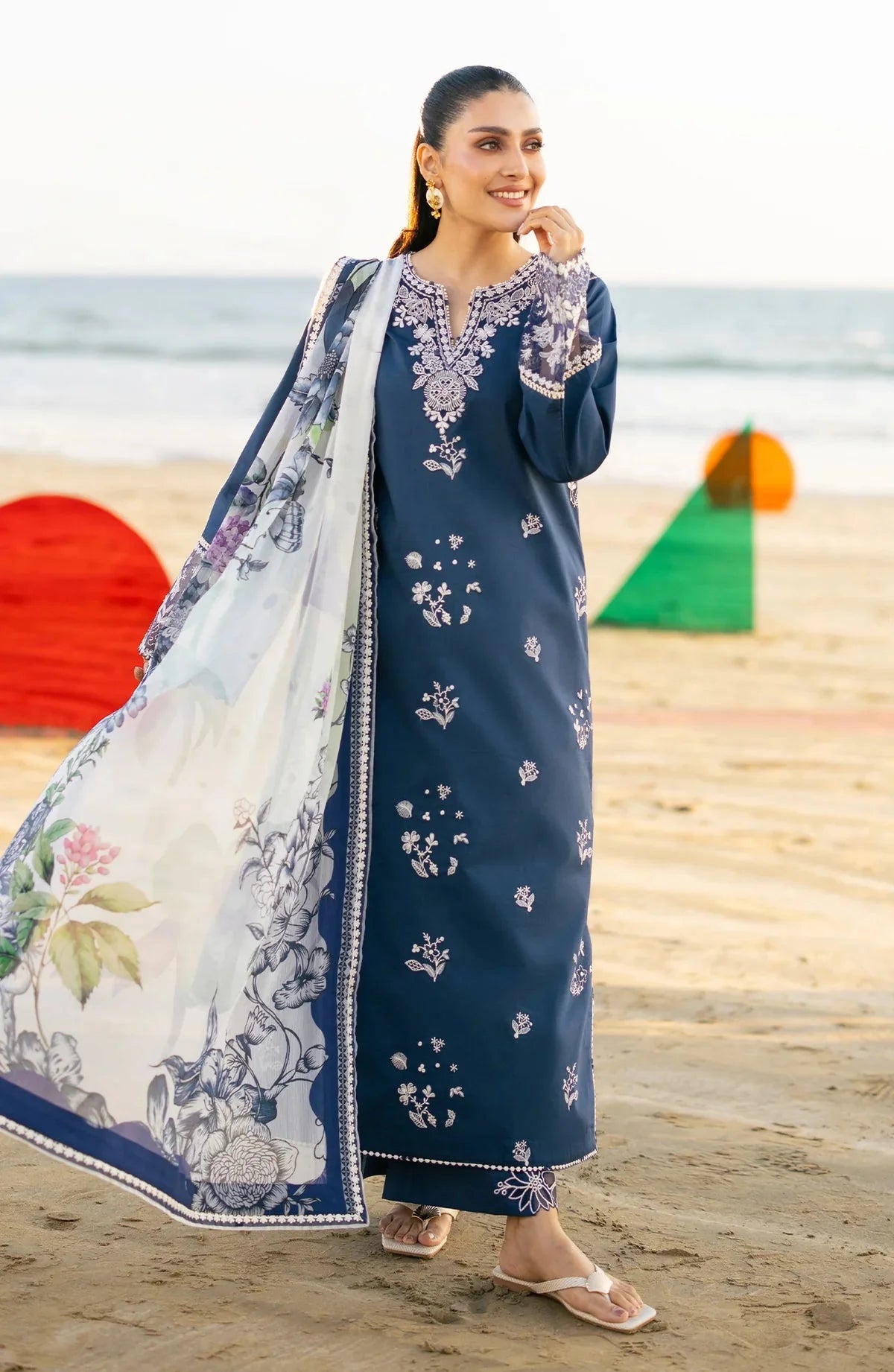 SERAN-3PC LAWN EMBROIDERED SHIRT WITH CHIFFON PRINT DUPATTA AND EMB TROUSER-BIC-4845 Asasay Fakhir