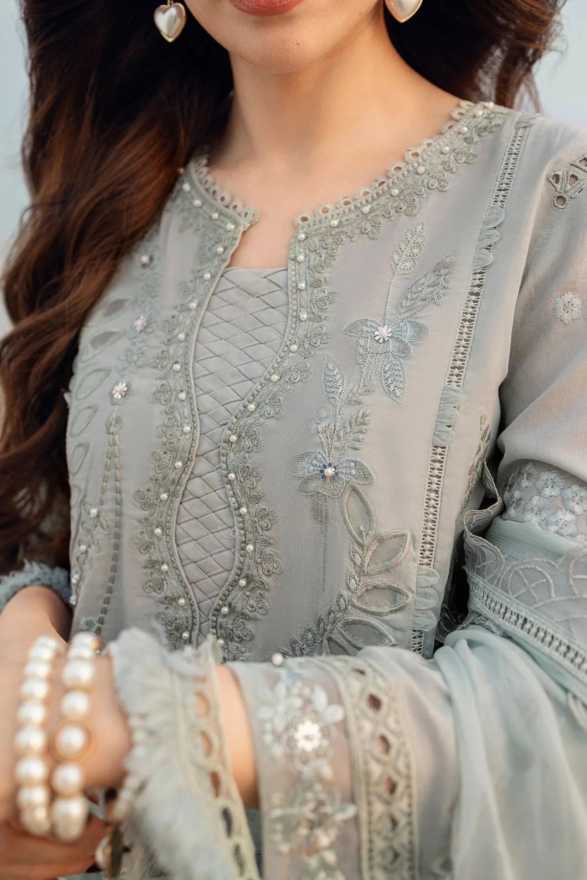 NUREH-3PC LAWN LASER WORK EMBROIDERED SHIRT WITH KHADDI NET EMBROIDERED DUPATTA & TROUSER-BIC-4746 Asasay Fakhir