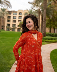 FAIZA SAQLAIN-FROCK 3PC LAWN EMBROIDERED SHIRT WITH CHUNRI PRINTED EMBROIDERED DUPATTA AND TROUSER-4866 Asasay Fakhir