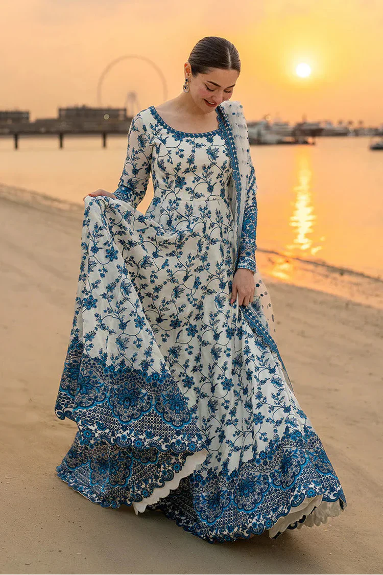 FAIZA SAQLAIN-FROCK 3PC LAWN EMBROIDERED SHIRT WITH NET EMBROIDERED DUPATTA AND TROUSER-4847 Asasay Fakhir