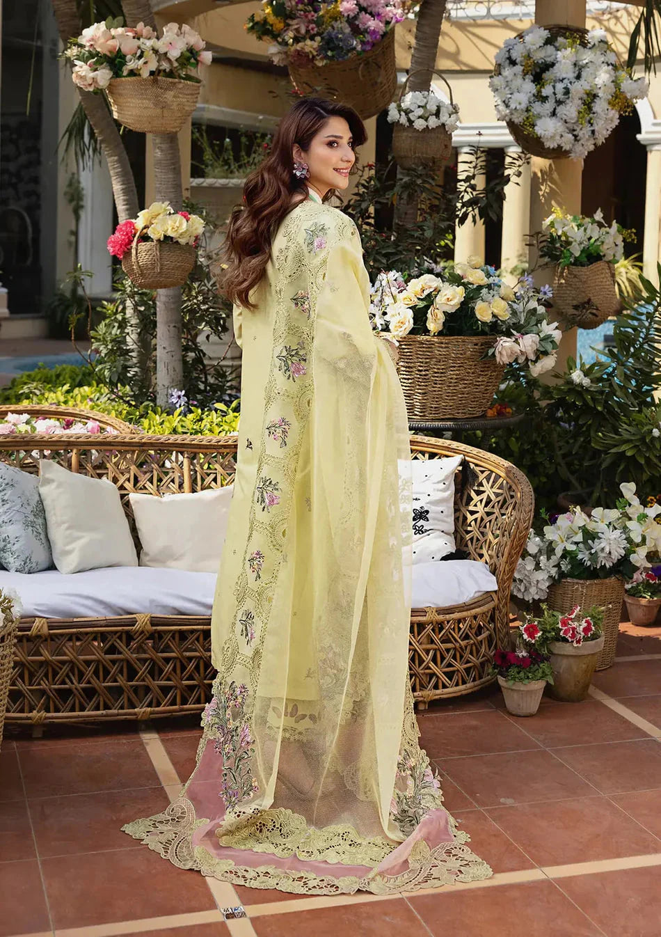 ELAF-3PC LAWN CHIKANKARI EMBROIDERED SHIRT WITH KHAADI NET EMB DUPATTA AND EMB TROUSER-BIC-4601 Asasay Fakhir