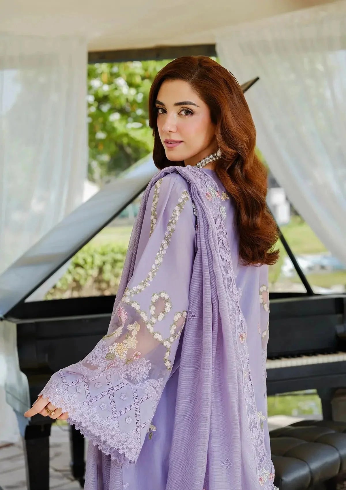 ELAF-3PC LAWN LASERCUTWORK EMBROIDERED SHIRT WITH KHAADI NET EMBROIDERED DUPATTA AND TROUSER -BIC-4780 Asasay Fakhir