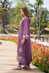 GARNET-3PC LAWN EMBROIDERED SHIRT WITH CHIFFON PRINTED DUPATTA AND TROUSER-BIC-4861 Asasay Fakhir