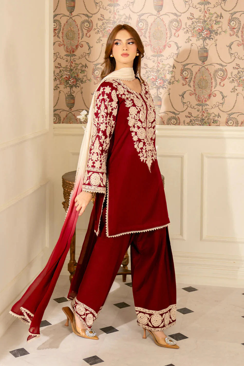 JAZMIN-3PC LAWN EMBROIDERED SHIRT WITH CHIFFON TYE & DYE DUPATTA AND TROUSER -BIC-4656 Asasay Fakhir