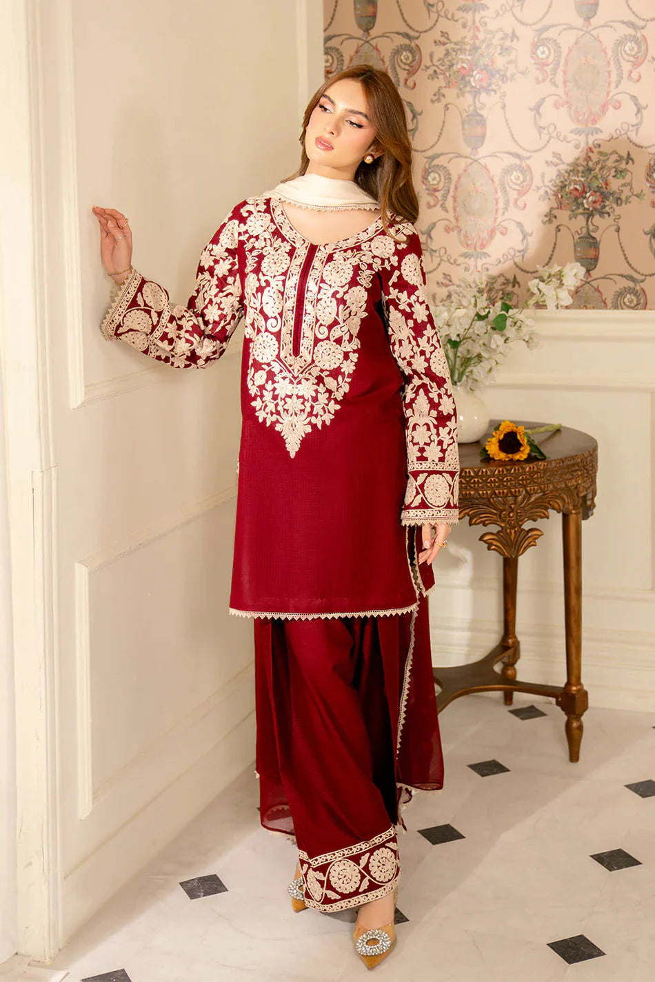 JAZMIN-3PC LAWN EMBROIDERED SHIRT WITH CHIFFON TYE & DYE DUPATTA AND TROUSER -BIC-4656 Asasay Fakhir