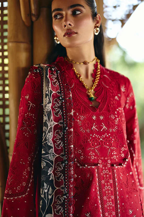 SUFFUSE-3PC LAWN EMBROIDERED SHIRT WITH CHIFFON PRINT DUPATTA AND EMB TROUSER-BIC-4810 Asasay Fakhir
