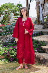 GARNET-3PC LAWN CHIKANKARI EMBROIDERED SHIRT WITH KHADDI NET EMB DUPATTA AND TROUSER-BIC-4843 Asasay Fakhir