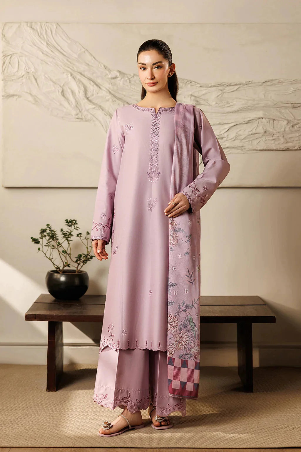 IZEL-3PIECE LAWN EMBROIDERED SHIRT WITH CHIFFON PRINTED DUPATTA AND TROUSER-BIC-4868 Asasay Fakhir