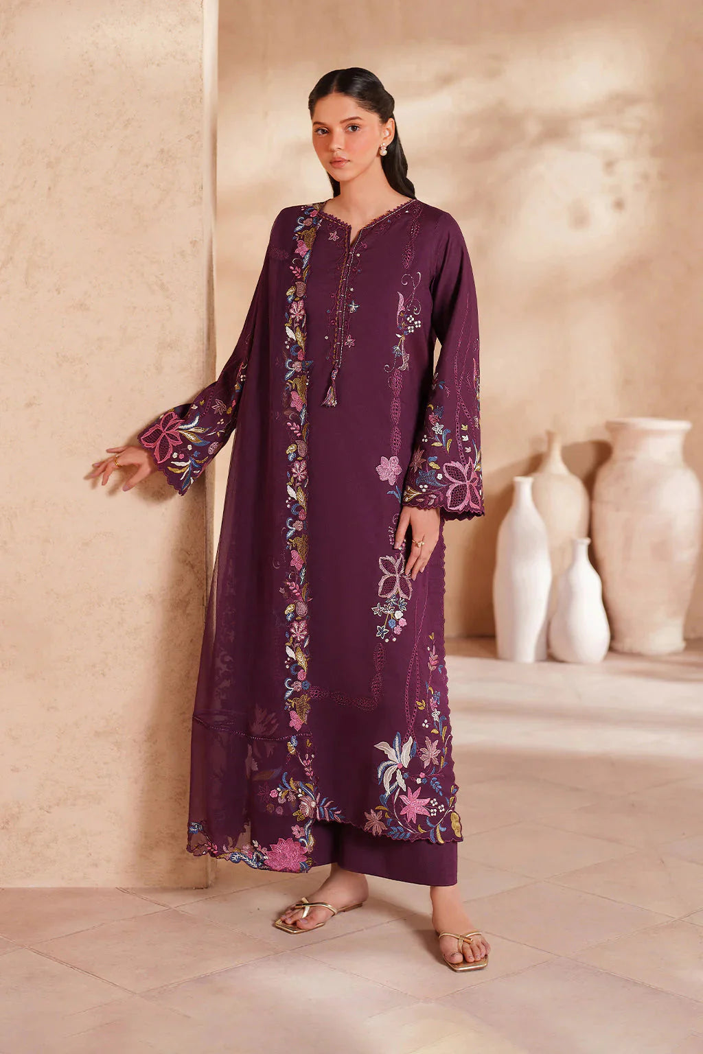 IZNIK-3PC LAWN EMBROIDERED SHIRT WITH KHAADI NET EMBROIDERED DUPATTA AND TROUSER-BIC-4833 Asasay Fakhir