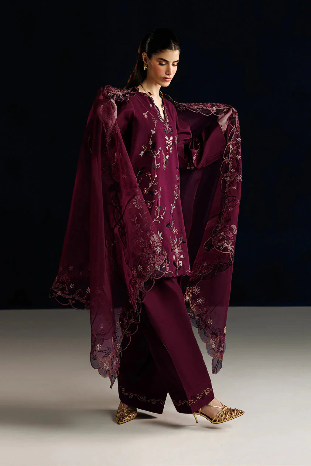 IZNIK-3PC LAWN EMBROIDERED SHIRT WITH ORGANZA EMBROIDERED DUPATTA AND TROUSER-BIC-4884 Asasay Fakhir