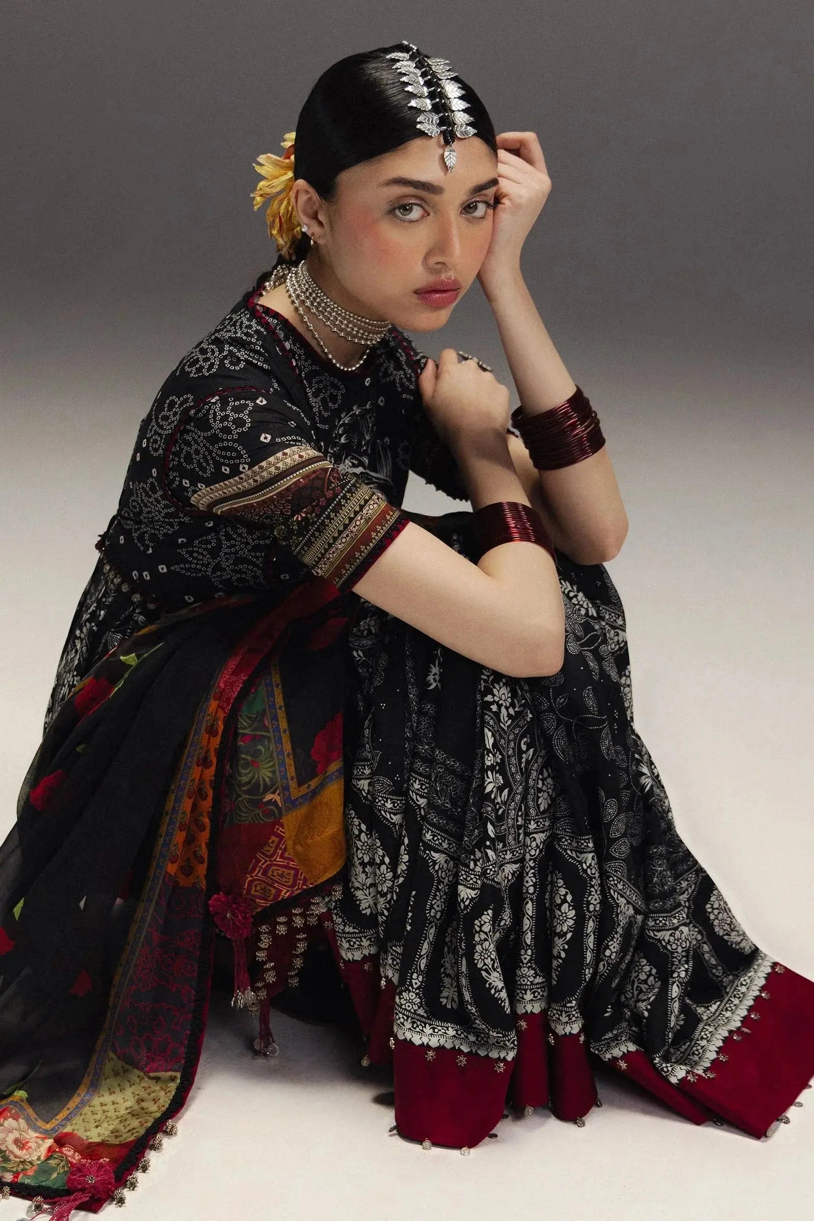 ZARA SHAH JAHAN-3PC DIGITAL PRINTED FROCK WITH SILK PRINTED DUPATTA & DYED TROUSER-BIC-066 Asasay Fakhir