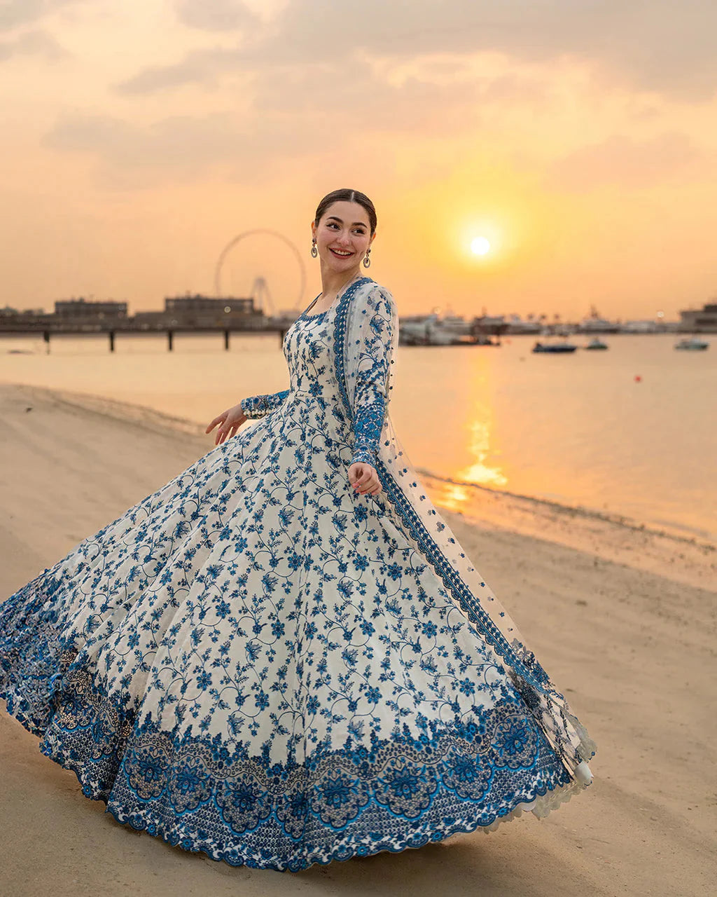 FAIZA SAQLAIN-FROCK 3PC LAWN EMBROIDERED SHIRT WITH NET EMBROIDERED DUPATTA AND TROUSER-4847 Asasay Fakhir
