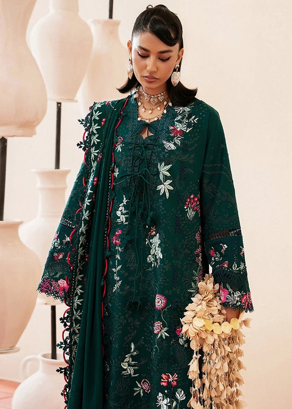 SUFFUSE-3PC LAWN EMBROIDERED SHIRT WITH ORGANZA EMBROIDERED DUPATTA AND TROUSER -BIC-4733 Asasay Fakhir