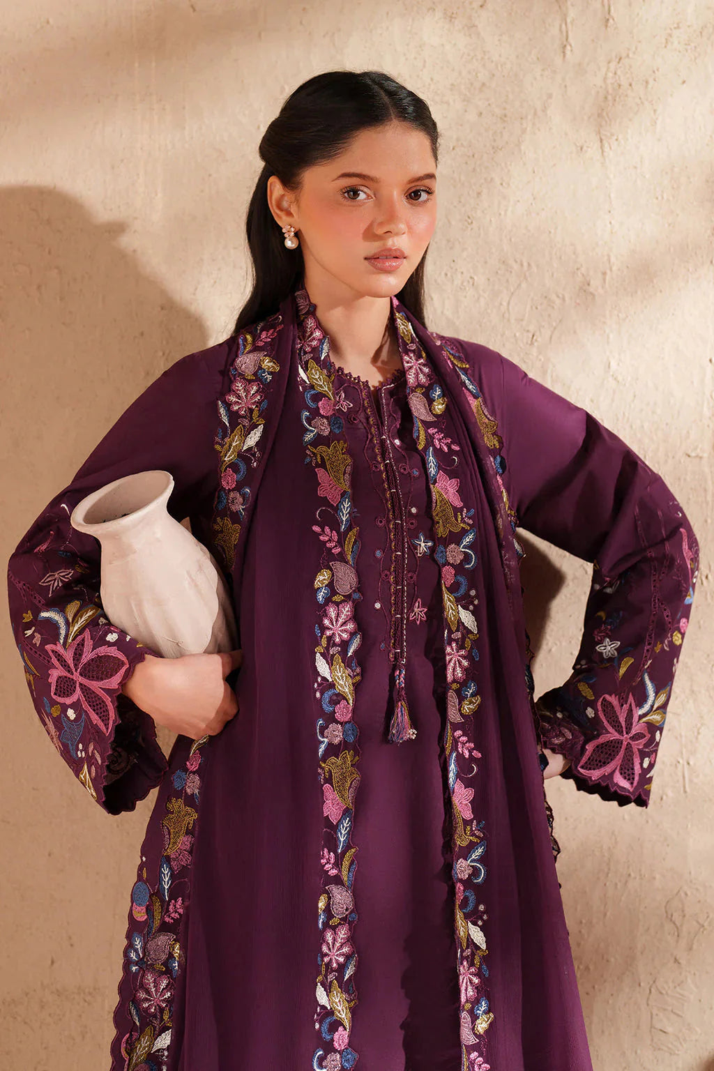 IZNIK-3PC LAWN EMBROIDERED SHIRT WITH KHAADI NET EMBROIDERED DUPATTA AND TROUSER-BIC-4833 Asasay Fakhir