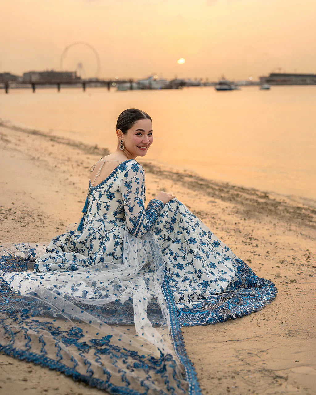 FAIZA SAQLAIN-FROCK 3PC LAWN EMBROIDERED SHIRT WITH NET EMBROIDERED DUPATTA AND TROUSER-4847 Asasay Fakhir