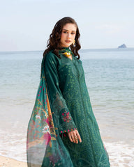 JADE-3PC LAWN CHIKAN EMBROIDERED SHIRT WITH CHIFFON PRINTED DUPATTA AND TROUSER-BIC-4877 Asasay Fakhir