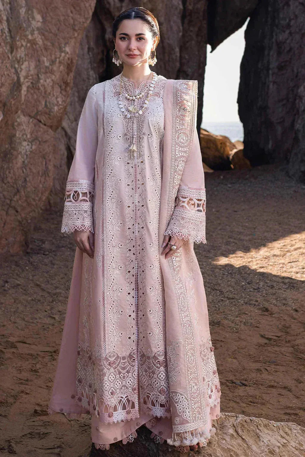Lawn Lasercutwork Embroidered Shirt Lawn Embroidered Sleeves Khaadi Net Embroidered Dupatta Lawn Dyed Back Side Lawn Dyed Trouser Fabric Unstitched 3pc Dress Asasay Fakhir