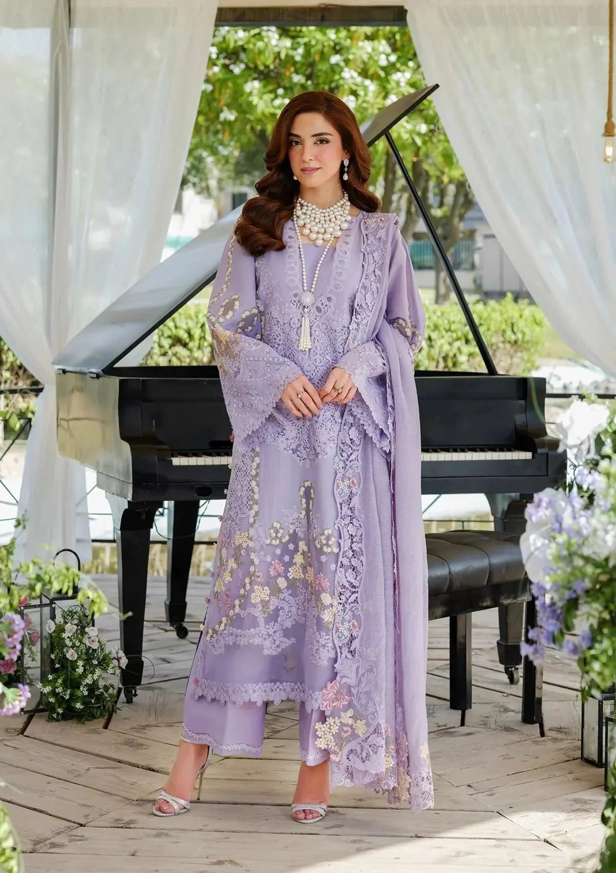 ELAF-3PC LAWN LASERCUTWORK EMBROIDERED SHIRT WITH KHAADI NET EMBROIDERED DUPATTA AND TROUSER -BIC-4780 Asasay Fakhir