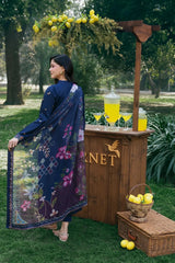 GARNET-3PC LAWN EMBROIDERED SHIRT WITH CHIFFON PRINT DUPATTA AND EMB TROUSER-BIC-4838 Asasay Fakhir