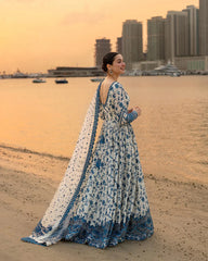 FAIZA SAQLAIN-FROCK 3PC LAWN EMBROIDERED SHIRT WITH NET EMBROIDERED DUPATTA AND TROUSER-4847 Asasay Fakhir
