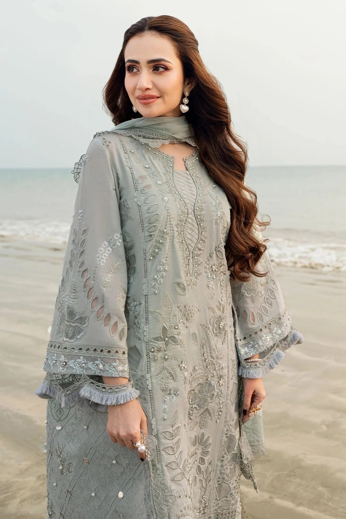 NUREH-3PC LAWN LASER WORK EMBROIDERED SHIRT WITH KHADDI NET EMBROIDERED DUPATTA & TROUSER-BIC-4746 Asasay Fakhir