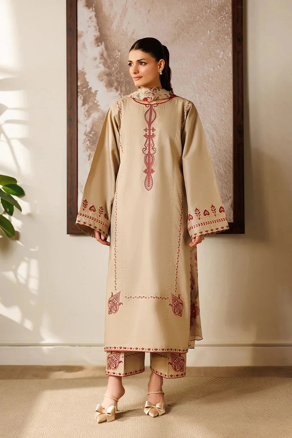 BAROQUE-3PC LAWN EMBROIDERED SHIRT WITH CHIFFON PRINTED DUPATTA AND EMB TROUSER-BIC-4869 Asasay Fakhir