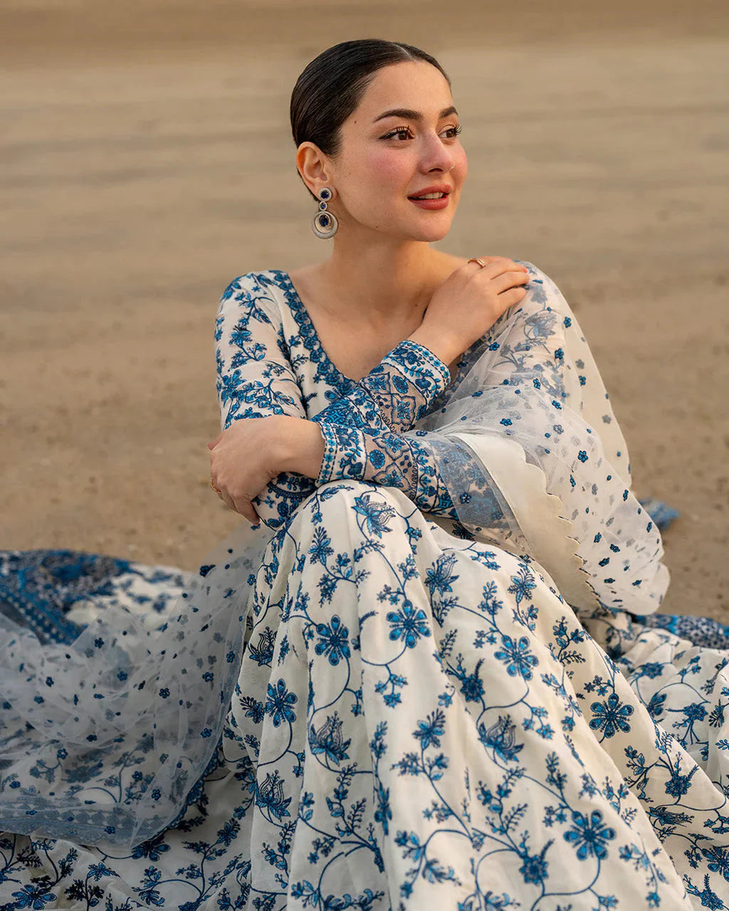 FAIZA SAQLAIN-FROCK 3PC LAWN EMBROIDERED SHIRT WITH NET EMBROIDERED DUPATTA AND TROUSER-4847 Asasay Fakhir