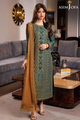 ASIM JOFA-3PC LAWN HEAVY EMBROIDERED SHIRT WITH CHIFFON EMBROIDERED DUPATTA AND TROUSER-BIC-4547 Asasay Fakhir