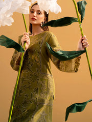 MAHNUR-3PC LAWN LASER WORK EMBROIDERED SHIRT WITH KHAADI NET EMBROIDERED DUPATTA AND TROUSER -BIC-4742 Asasay Fakhir