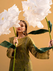 MAHNUR-3PC LAWN LASER WORK EMBROIDERED SHIRT WITH KHAADI NET EMBROIDERED DUPATTA AND TROUSER -BIC-4742 Asasay Fakhir