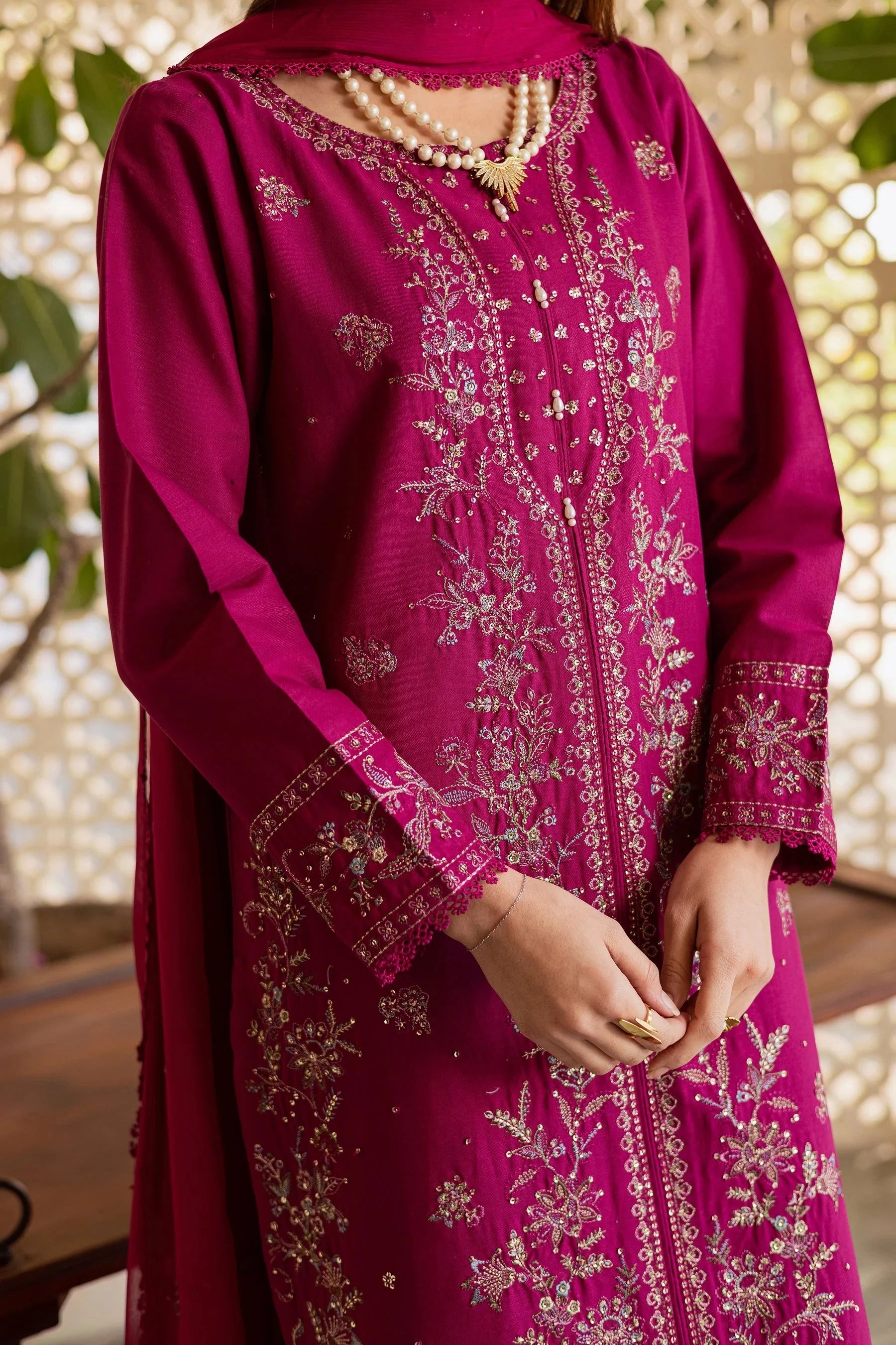 BATIK-3PIECE LAWN SEQUIN EMBROIDERED SHIRT WITH CHIFFON EMBROIDERED DUPATTA AND TROUSER-BIC-4867 Asasay Fakhir